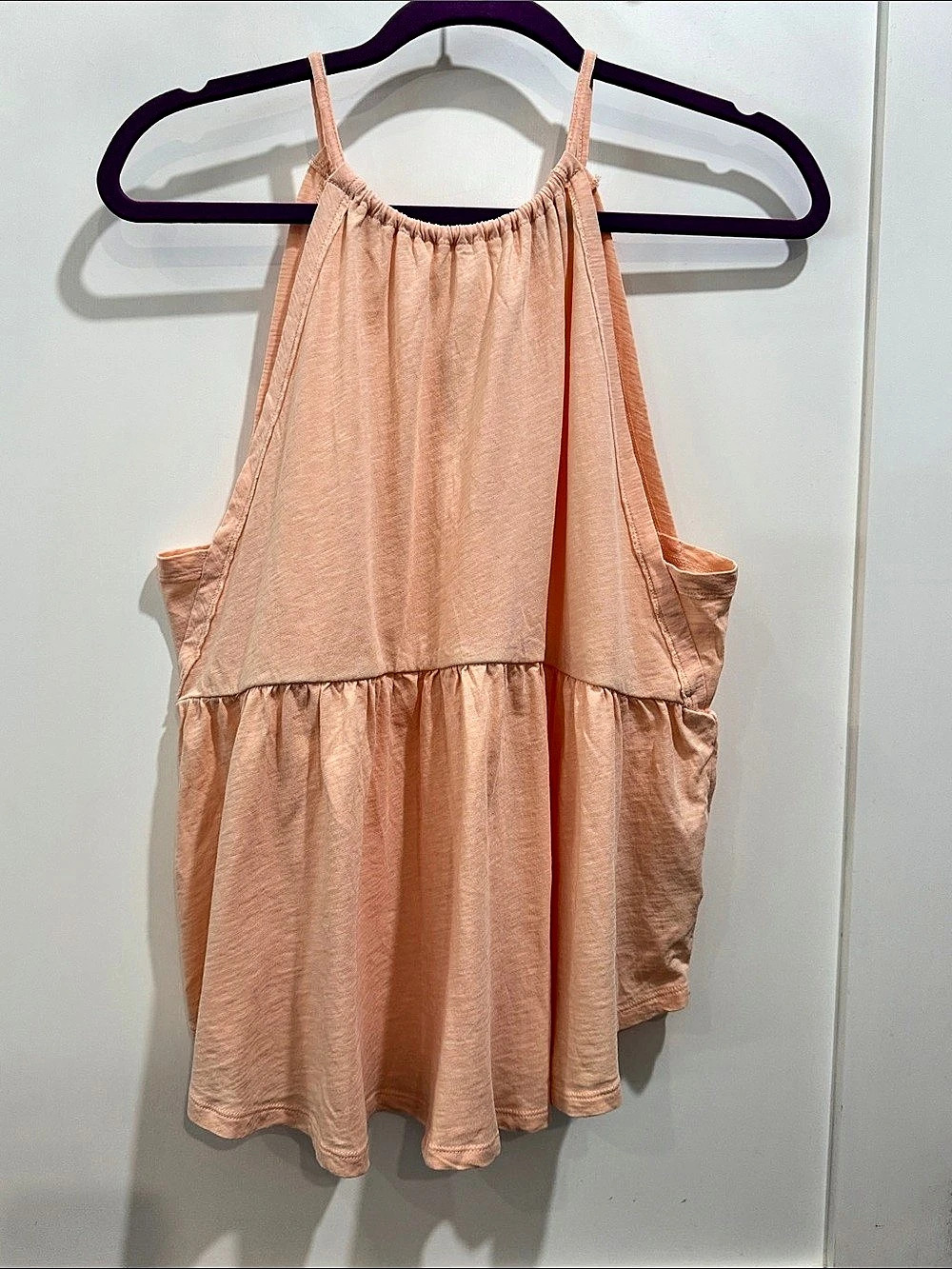 American Eagle Tiered Cotton peplum hem halter Tank Top in light peach/ salmon